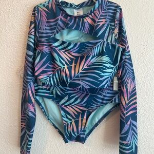 Art Class Kids Swim Bikini - Blue and Pink Leaf Print